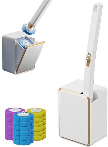 Brosse de Toilette jetable avec 18 recharges de Baguettes, Baguettes Nettoyage Cuvette Toilettes et têtes Recharge d'épurateur, système Nettoyage jetable à Suspendre au Mur pour Le n