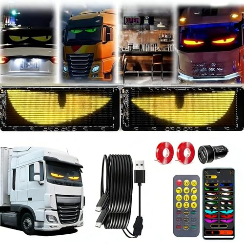 SOONHUA 2 Ojos LED para Coche (102 x 348 mm), luz de Ojos de Diablo para Coches, Marcador Flexible programable, Panel de visualización LED con Remoto, aplicación Bluetooth, Control DIY, patrón de