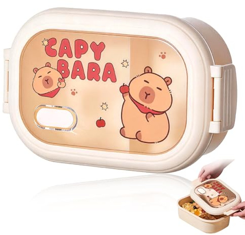 YUPDFGB Brotdose Kinder mit Fächern, Capybara Auslaufsichere Brotdose, Bento Box Kindergarten mit Besteck,Frischhaltebehälter Deckel Für Schule, Reisen, Zuhause