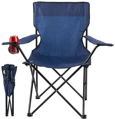 ecosa® Campingstuhl Faltbar, Robuster Outdoor Klappstuhl bis 150kg mit Tragetasche, Wasserfester Gartenstuhl Camping Stuhl klappbar mit Getränkehalter für Garten Balkon Festival Strand Angeln (Blau)