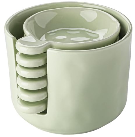 Spoon Rest Set Ceramic - 6 Small Spoon Rests with 1 Holder for Teaspoon Little Spoons Kitchen Accessories (Green)