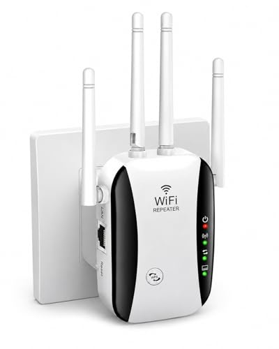 WLAN-Verstärker mit 4 Antennen, Abdeckung bis zu 5000 sq.ft & 50 Geräte, 300 Mbit/s WiFi Extender Booster, Repeater-/AP-Modus, Ethernet-Anschluss für alle WLAN-Geräte, Weiß