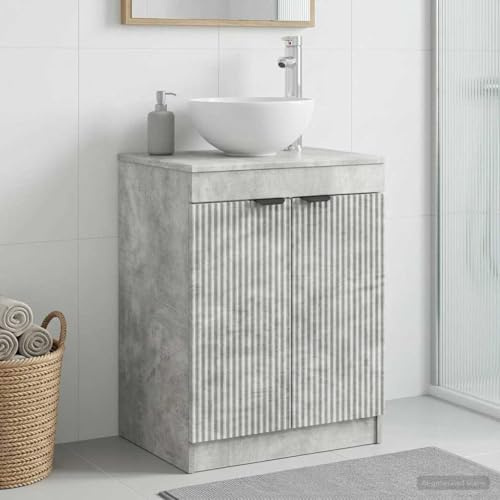 LoogCape Armario de baño gris hormigón de madera 54 x 41 x 70 cm con puertas batientes de 90 grados y mango empotrado, lavabo, mueble de baño para lavandería, espacio de almacenamiento, almacenamiento