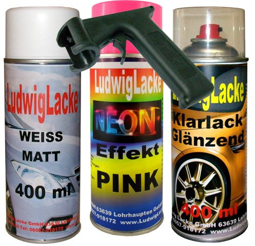 Ludwiglacke Neon Lack Spray Set pink 3 Spraydosen a 400ml + Spraydosen Handgriff