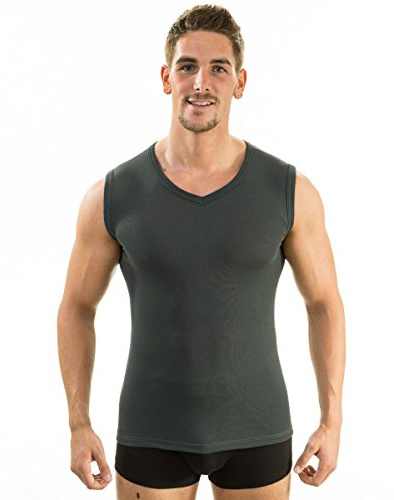 HERMKO 63050 Herren Funktions Tank Top mit V-Ausschnitt Funktionsunterwäsche Unterhemd aktiv schnelltrocknend Muskelshirt, Größe:D 6 = EU L, Farbe:Graphit