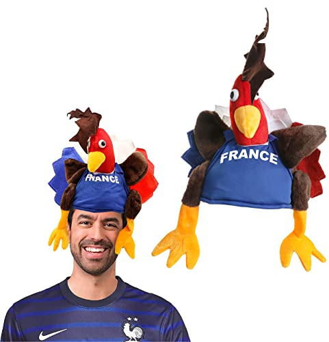 I LOVE FANCY DRESS FRANZÖSISCHER HÄHNCHEN HUT FUẞBALL RUGBY - HÄHNCHEN HUT MIT FRANZÖSISCHE FLAGGE SCHWANZFEDERN - WELTMEISTERSCHAFT KOSTÜMZUBEHÖR FRANKREICH FRANZÖSISCH SPORT FAN HUT