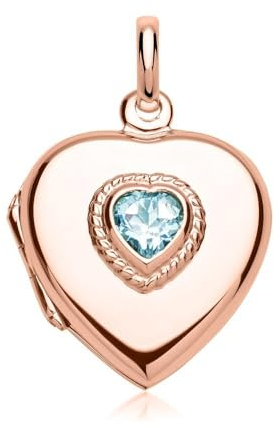Herz-Medaillon mit blauem Stein rosé gravierbar SP0776
