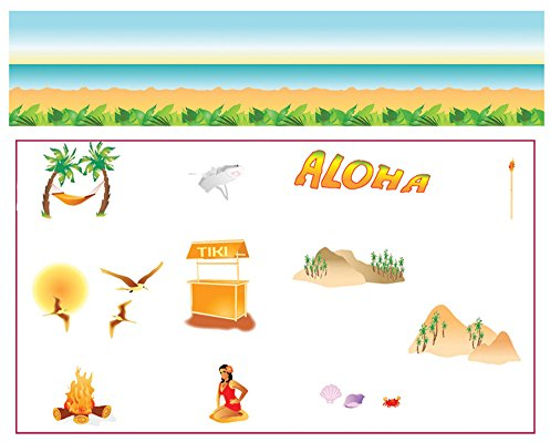 Das Kostümland Aloha Hawaii Party Wand Dekoration 15 x 1,20 m zum Selbstgestalten - Deko Banner mit Stickern für Südsee oder Karibik Mottoparty Geburtstag oder Karneval