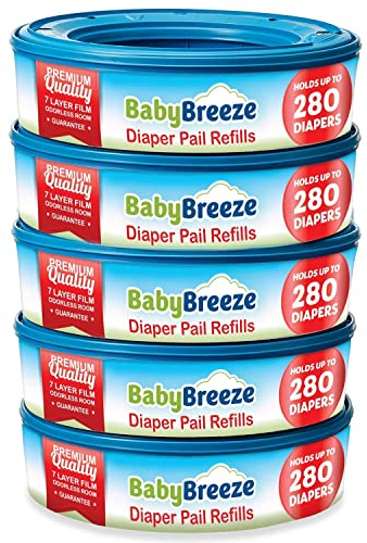 BabyBreeze Windeleimer-Nachfüllbeutel, kompatibel mit Playtex Diaper Genie Pails, geruchsabsorbierende Windelentsorgungs-Müllbeutel, 1400 Stück (5er-Pack)