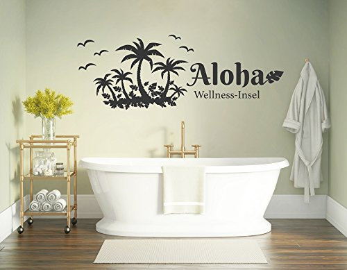 tjapalo® s-pkm413 Wandtattoo Badezimmer sprüche Insel Wandtatoo Aloha Wellness Insel (B100 x H36 cm)