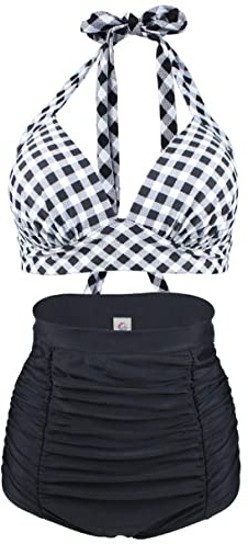 Viloree Femme Retro Taille Haute Maillot de Bain Deux Pièces Ensembles Deux pièces Contrôle du Ventre Halter Bikini Set