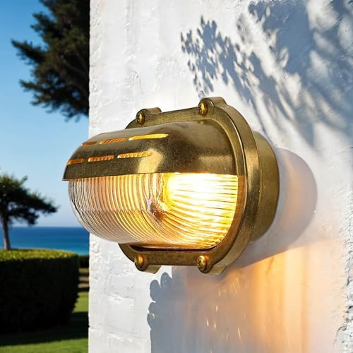 Außenleuchte IP64 rostfrei robust Messing Riffelglas Maritime Lampe Wandlampe Haus Terrasse