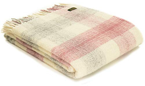 Tweedmill Textiles Meadow Check KNEE RUG Throw Blanket -100% Pure New Wool - BRITISH MADE - DUSKY PINK