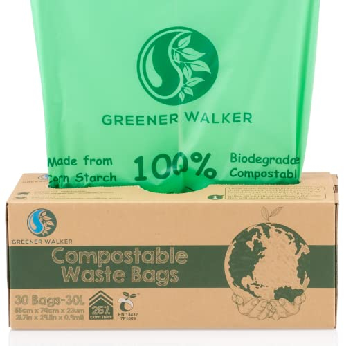 Greener Walker 25% Extra Thick Compost 30L Caddy Bin Liners-30 Bags Biodegradable Waste Bags(30L)