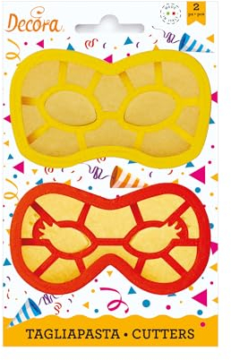 Decora 0255136 Set 2 Tagliapasta Maschere Carnevale, Il Kit Ideale per Creare Decorazioni in Pasta di Zucchero o di Gomma, Made in Italy, Design originale. Confezione da 2 pezzi.