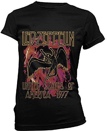 Led Zeppelin T Shirt Black Flames Band Logo Official Womens Skinny Fit Black M