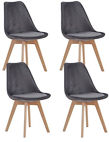 BenyLed Lot de 4 Chaises de Salle à Manger en Velours avec Assise Rembourrée et Pieds en Bois Idéal pour Salle à Manger, Salon, Chambre, etc. Gris