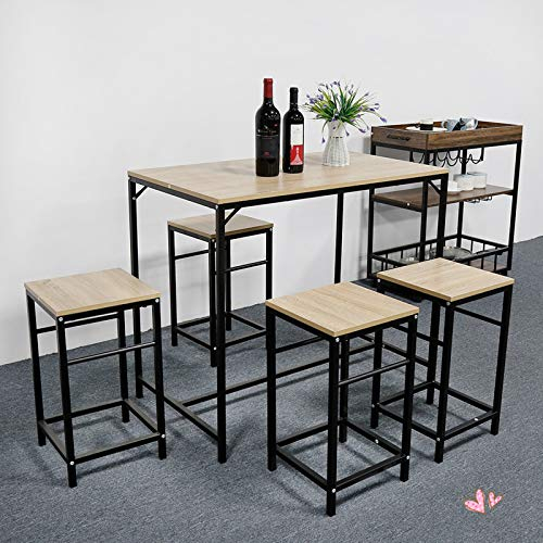 Yizhe Bartisch-Set,Sitzgruppe Esstisch,Essgruppen,Küchenbar,Stehtisch mit4 Barhockern, Küchentresen mit Barstühlen, Küchentisch und Küchenstühle im Industrie-Design,vintagebraun