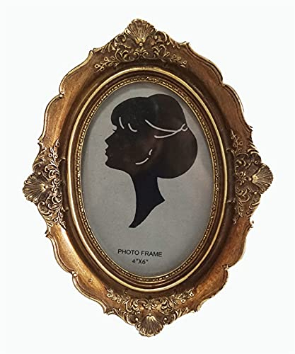 LIVEINU Oval Bilderrahmen Barock Nostalgie Aufsteller Handgefertigtes Harz Portraitrahmen Fotorahmen Fotoaufsteller für die Inneneinrichtung 10x15cm Gold