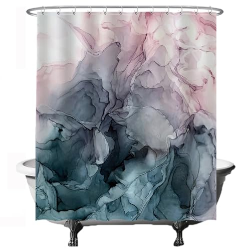 Ulticool Duschvorhang - Marmor Pastell Aquarell Abstrakte Kunst - 180 x 200 cm – Waschbar – Anti Schimmel - Wasserdicht - mit 12 Ringe - Marble Blau Rosa