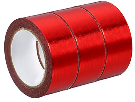 PATIKIL 15mm x 5m Metálico Enmascarar Cinta, 3 Rollos Enmascarar Papel Pegatina Auto Adhesivo para Bricolaje Arte Artesanía Envoltura Decoración, Rojo