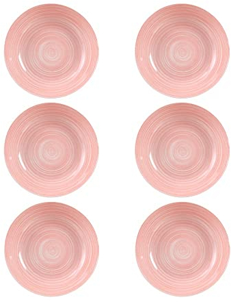 Juego de 6 platos hondos lisos blancos y rosa de porcelana de Ø 20 cm - LOLAhome