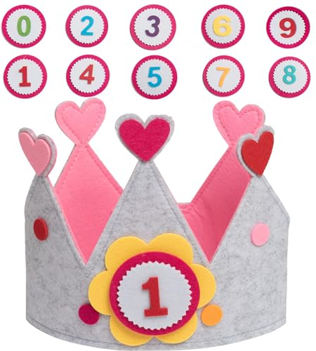 XIANGLONGY Corona Compleanno 1 Anno, Corona di Compleanno in Feltro Fatto a Mano, Numeri Intercambiabili 0~9 Corona di Compleanno, 1 Anno Compleanno, Corona 3 Anni Corona Corona 2 Anni (Blu). (Rosa)