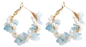 Ichlovdu Damen Ohrringe Edelstein Hängend Natürlicher Kristall Aquamarin Retro Elegant Funkelt