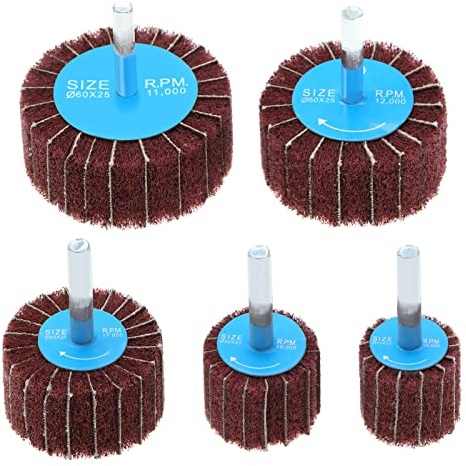 Be In Your Mind 5 Stück grobe Vlies-Interleaf Klappe Schleifscheiben Pad 120 Körnung 6 mm Schaft Schleifscheibe Nylonfaser Scheuerschwamm für Drehwerkzeug 25/30/40/50/60 mm rot