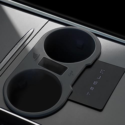 TESEVO Cup Holder for Tesla Model 3/Y 2021-2023 Center Console Accessories Cup Holder Insert Center Console Slot Slip Limiter Shockproof Stabilizer Silicone Water Cup Clip(Black)