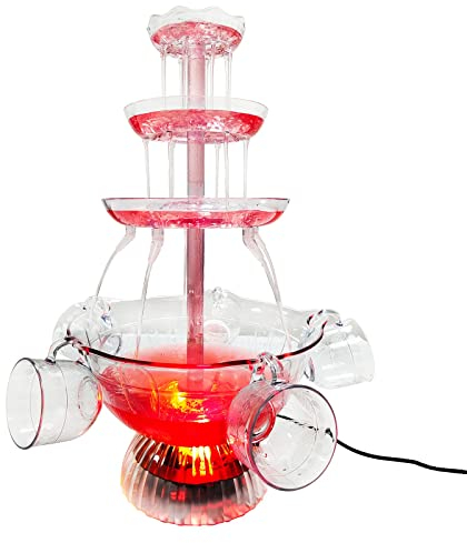 Party Beverage Fountain with LED Lighted Base - 3-Tier Drink Fountain, 1.5 Gallon Capacity, Includes 5 Reusable Cups, for Weddings, Birthdays