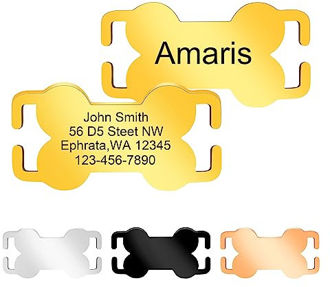 Custom Engraved Slide-On Pet ID Tags, Curved Personalized Dog and Cat Tags, Silent, No Noise Collar Tags Stainless Steel (Open for Snap Closure Collars) Y3785