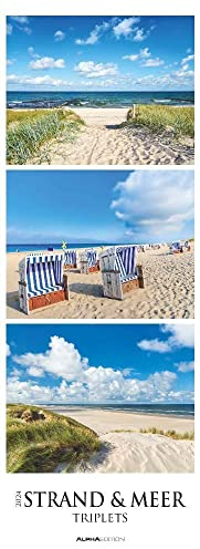 Strand & Meer - Triplets - Kalender 2024 - Hochformat - Alpha Edition-Verlag - Vertikal-Kalender - 25 cm x 69 cm