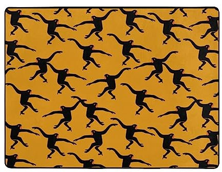 JCAKES Moderner schwarzer Gibbon Affen-Teppich – weich und rutschfest, Bodenmatte für Wohnzimmer, Schlafzimmer, Yoga und Heimdekoration – 160 x 121 cm