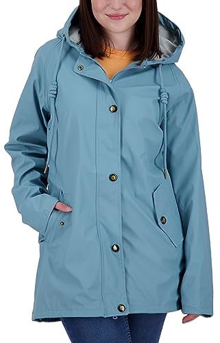 Damen Friesennerz Regenmantel Regenjacke mit Kapuze Gefüttert Wasserdicht Wetterfest Windbreaker Übergangsjacke #ankerglutnebel