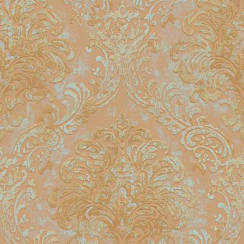 BRICOFLOR Barock Tapete gold orange ideal für Wohnzimmer und Esszimmer Elegante Vliestapete mit Ornament im Vintage Stil