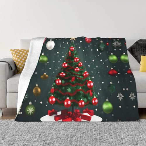 RoMuka Flanelldecke Weihnachtsbaum und Weihnachtskugel (horizontaler Stil) für Sofa, Camping, Reisen