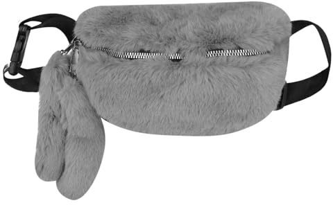 Eilova Orityle Fuzzy Bauchtasche für Damen, Kunstfell-Gürtel, Bauchtasche mit verstellbarem Riemen, Hüfttasche, lässige Crossbody-Tasche für Reisen, Grau, Einheitsgröße