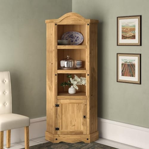Corona Corner Display Unit Bookcase Cabinet Mexican Solid Pine
