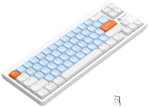 AJAZZ AKL680 Mechanical Keyboard, 68% Low Profile Wireless Keyboard, Color Match Ultra-Thin Gaming Keyboard, Dual Mode Bluetooth 5.0 & 2.4G, Full Anti-Ghosting for PC Mac Laptop - White Brown Switch