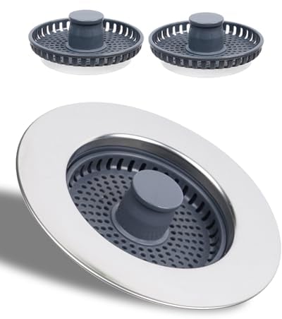 Hibbent Colador de Fregadero de Cocina y Combo de tapón con 3 Coladores - 3 en 1 Carcasa de Acero Inoxidable con Colador Anti-obstrucciones,Fácil instalación para Agujero de Fregadero de 70-86mm