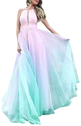 Ballkleid Damen Lang Sexy Tüll Einfarbige Trägerkleid Ärmellos Schulterfrei Partykleid Hohe Taille Cocktailkleid Sling Abendkleid Abiballkleid Knöchellang Maxikleid Hochzeitskleid