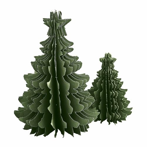 Loberon Deko-Baum 2er Set Amuré, charmanter DIY-Look, Weihnachtsschmuck, Festdekoration, Weihnachtsdekoration, Weihnachten, Papier aus Baumwollfasern, Eisen, grün