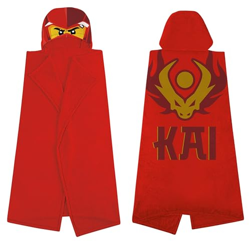 Character World Coperta ufficiale Lego Ninjago in pile con cappuccio, super morbida e calda, design Kaininja con testa di Lego, perfetta per casa, camera da letto, pigiama party e campeggio,