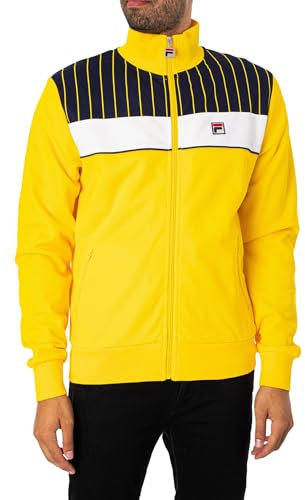 Fila Vintage Eccellente MH049 Contrast Stripe Panel Funnel Neck Track Top Large Yellow