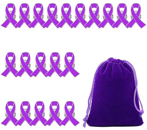 20 Stück lila Bandbroschen, ausgestattet mit 1 lila Aufbewahrungstasche, Metallbroschen, exquisite Broschen, Damenbroschen, Bekleidungszubehör, personalisierte Designaccessoires