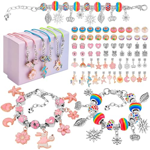 Zendstanding Schmuck Basteln Mädchen, Bastelset Mädchen, Armbänder Selber Machen für Mädchen, Schmuck Selber Machen Set mit Perlen Charms, Geschenk Mädchen für Ab 6 7 8 9 10 11 12 Jahre