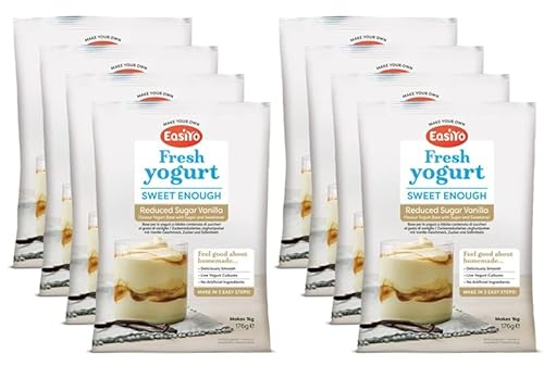 EasiYo Joghurt Vanille zuckerreduziert, 8 Beutel | Jeder Beutel ergibt 1 kg Joghurt