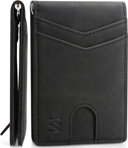 KM Legend Geldbörse mit Geldclip für Herren, RFID-Blockierung, schlanke Fronttasche und Kartenetui mit sicherem Clip, B1ack, 11,9 x 7,3 x 7,8 cm, Ledergeldbörse mit Clip
