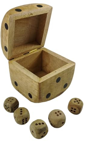 FTWDesign Würfel Aufbewahrungsbox Würfelbecher mit 5 Würfeln aus Mangoholz